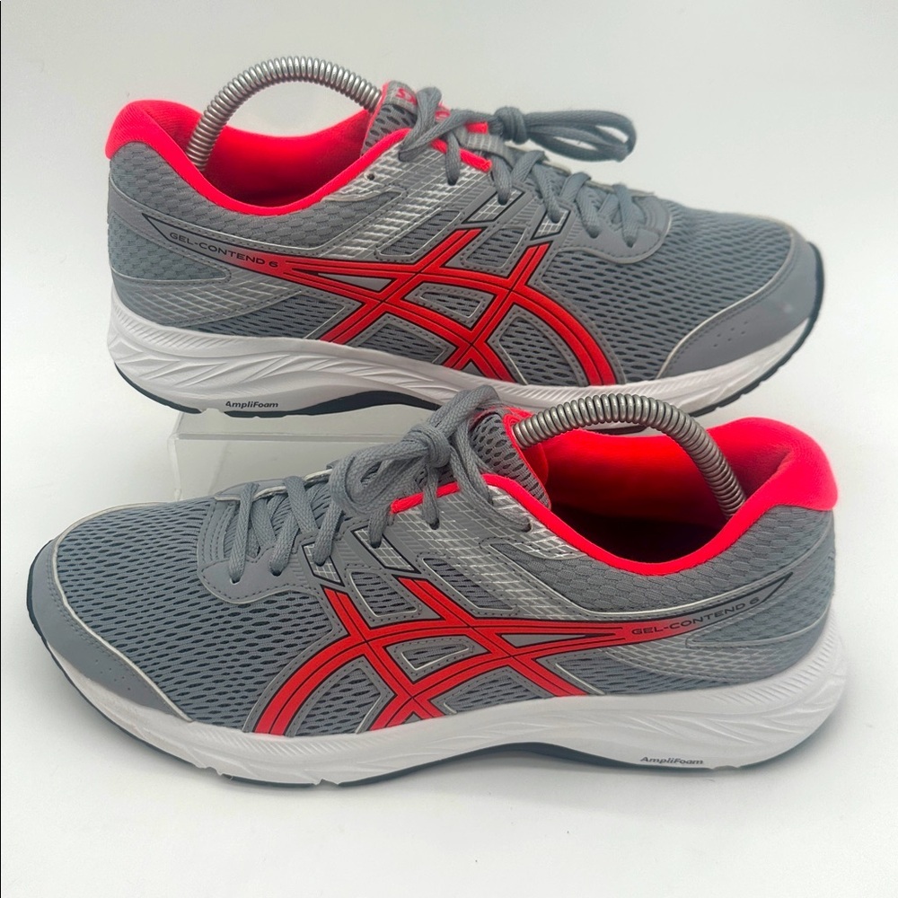 Asics Gel-Contend 6 Womens Size 10 Running Shoes Gray Red AmpliFoam Soles